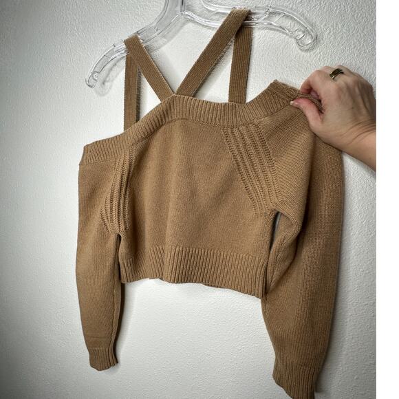 Intermix Beige Rumi Cold Shoulder V-Neck Button Cardigan P - Picture 12 of 16